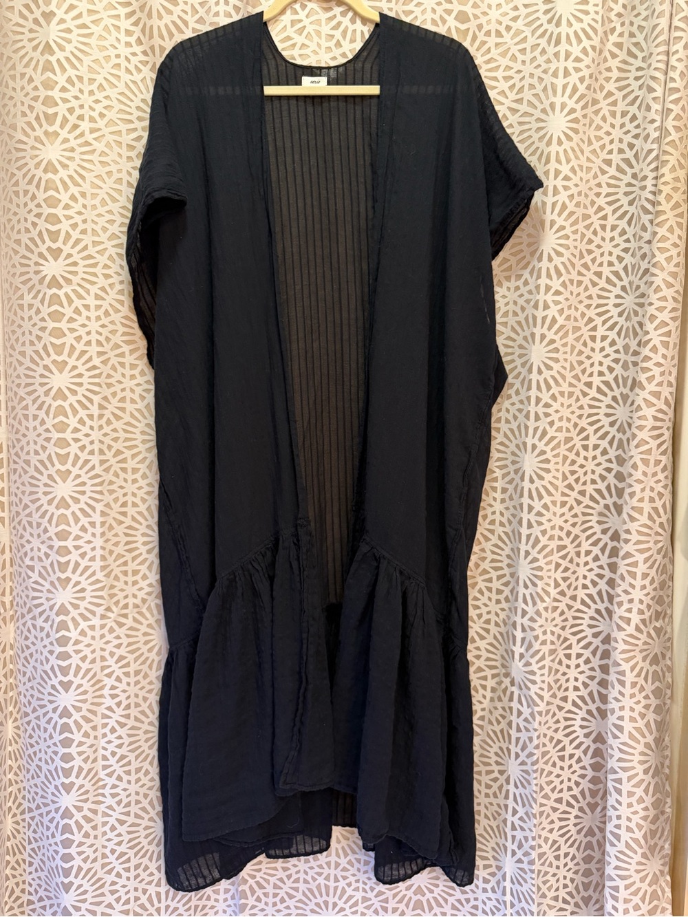 aerie Long Cotton Black Open Front Tiered Cover Up